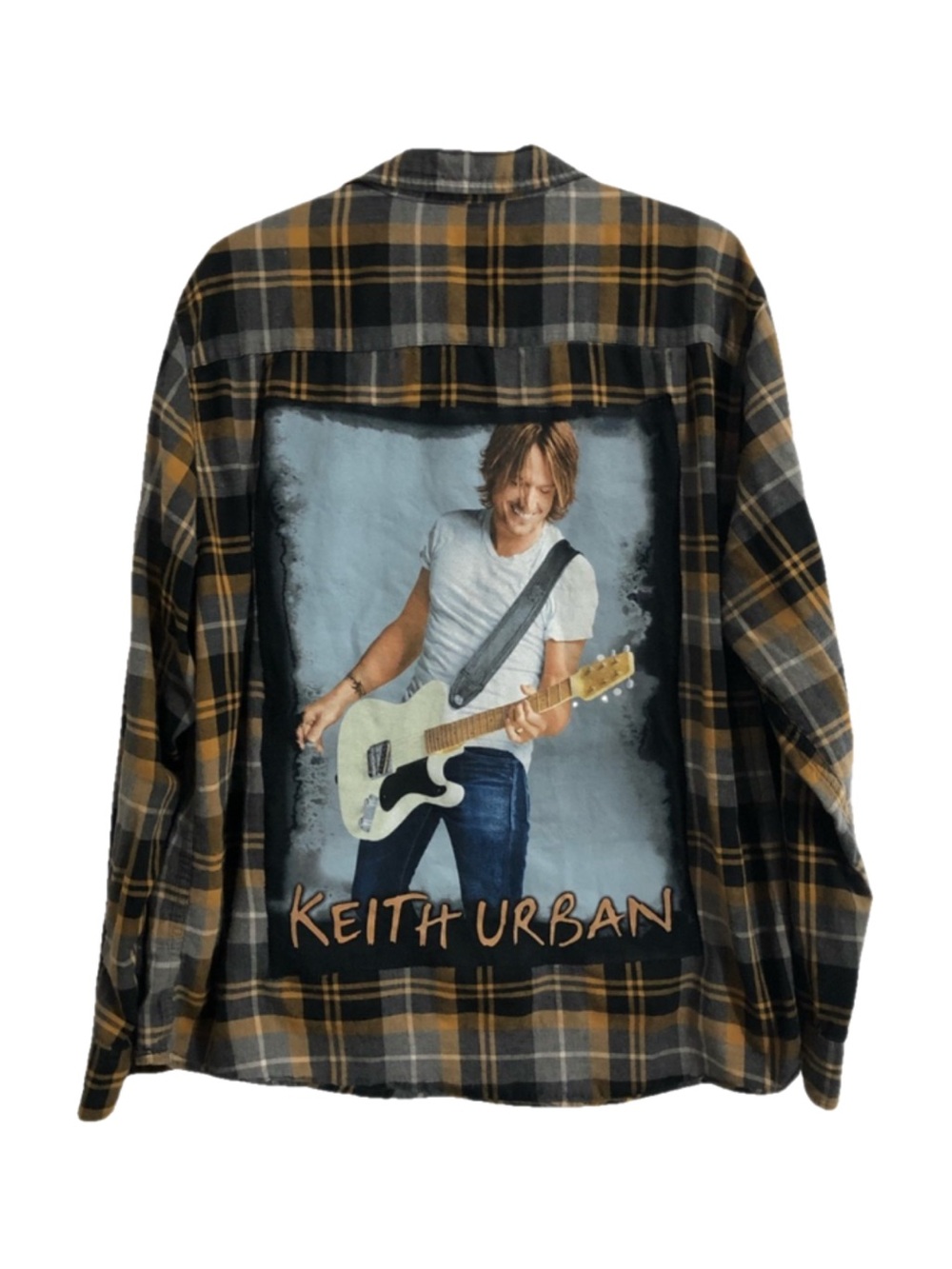 Custom upcycled “Keith Urban” plaid shirt. XL